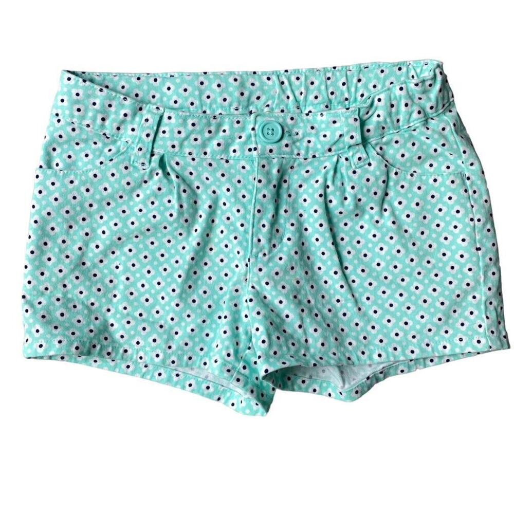 Girls M 7-8 Cherokee Mint Green Black & White Flower Dot Chino Shorts